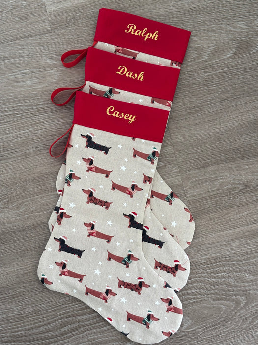 Christmas Stockings - Dachshund with be Red Top