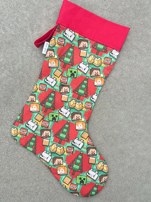 Christmas Stockings - Blockcraft with Red Top (4 left)