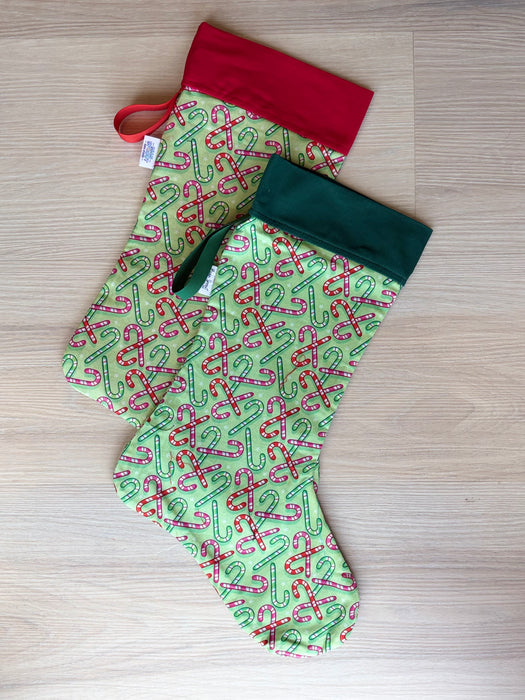 Christmas Stockings - Candy cane with be Green Top