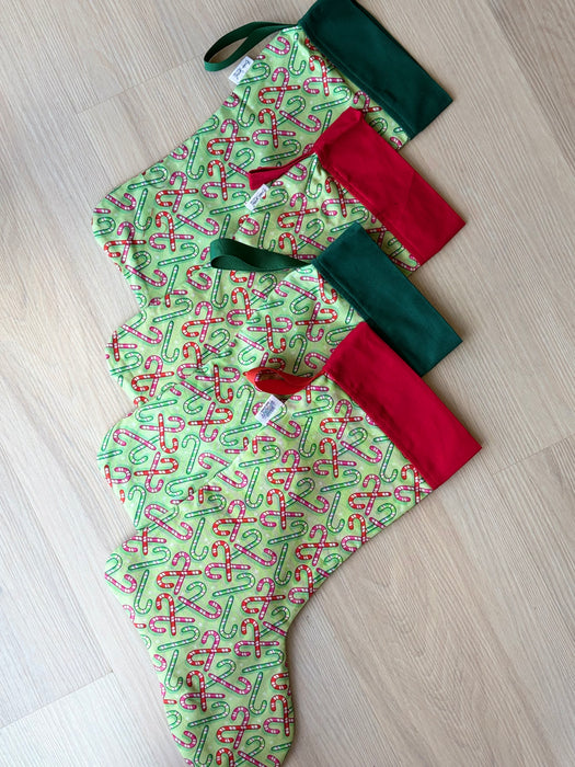 Christmas Stockings - Candy cane with be Green Top