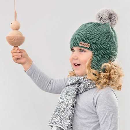 Green merino pom pom hat