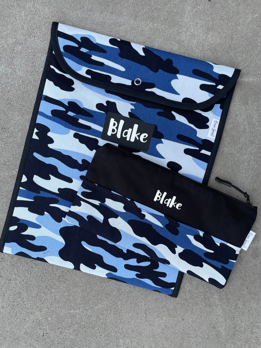 Book Bag/Pencil Case Combo - Blue Camo