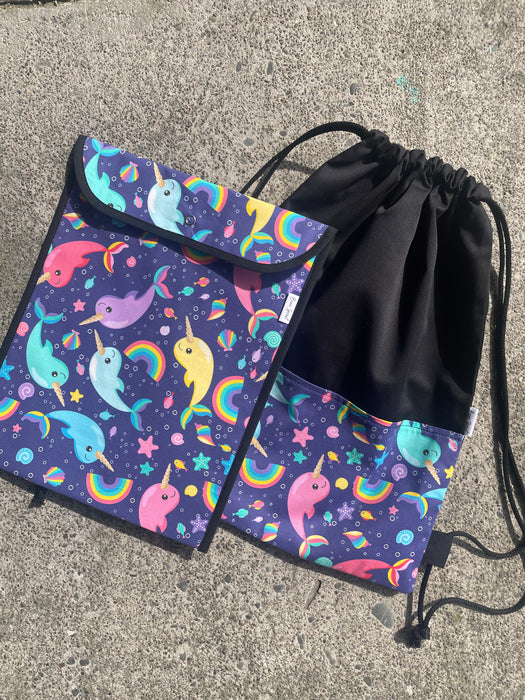 Book/Swim Bag Combo - Rainbow Narwhals
